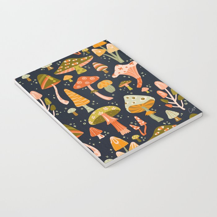Mystic Mushrooms - Khaki & Green on Navy Notebook Gallery Image 3