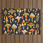 Mystic Mushrooms - Khaki & Green on Navy Outdoor Rug Gallery Image 1