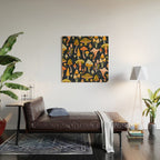 Mystic Mushrooms - Khaki & Green on Navy Wood Wall Art Gallery Image 2