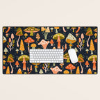 Mystic Mushrooms - Khaki & Green on Navy Desk Mat Gallery Image 1