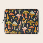 Mystic Mushrooms - Khaki & Green on Navy Laptop Sleeve Gallery Image 1