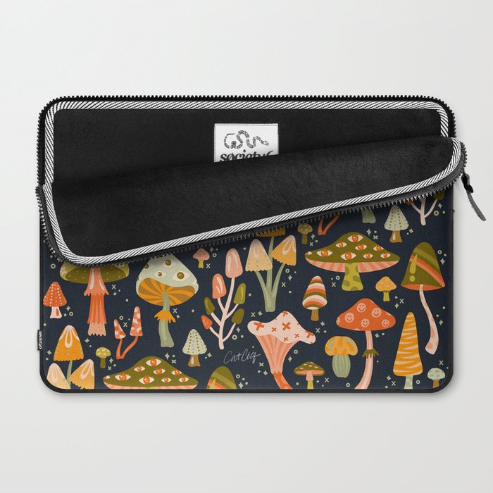 Mystic Mushrooms - Khaki & Green on Navy Laptop Sleeve Gallery Image 2