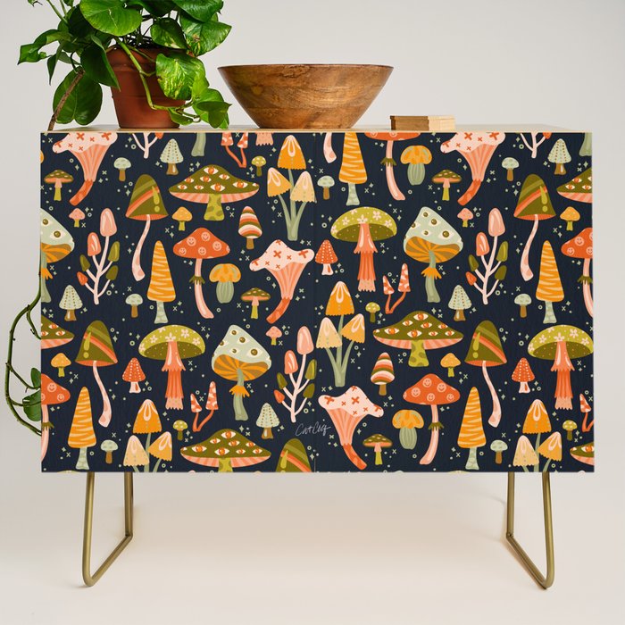 Mystic Mushrooms - Khaki & Green on Navy Credenza Gallery Image 1