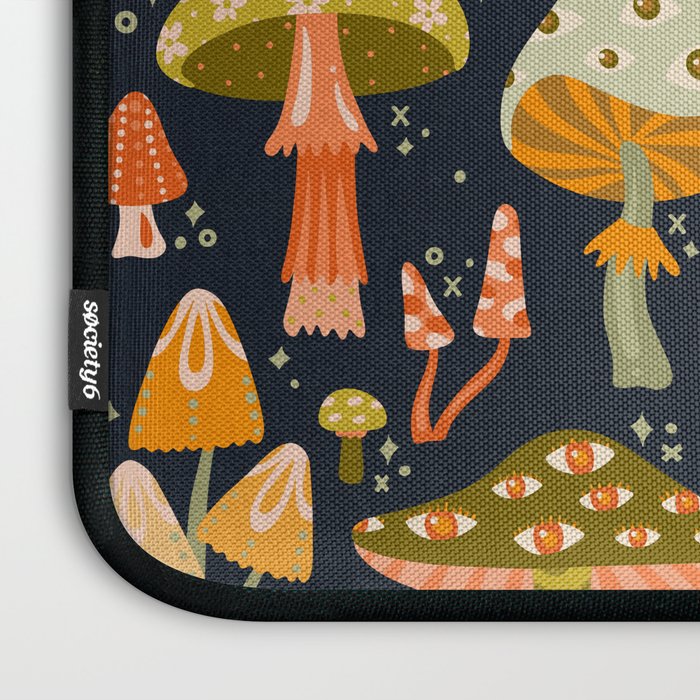 Mystic Mushrooms - Khaki & Green on Navy Laptop Sleeve Gallery Image 3