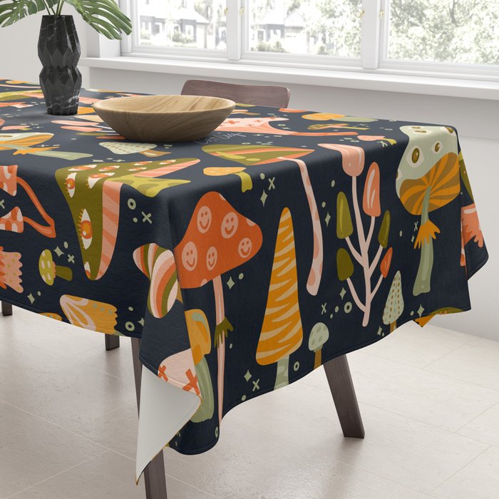 Mystic Mushrooms - Khaki & Green on Navy Tablecloth Gallery Image 3