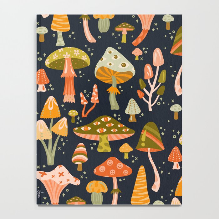 Mystic Mushrooms - Khaki & Green on Navy Notebook Gallery Image 4