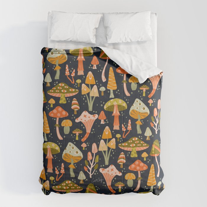 Mystic Mushrooms - Khaki & Green on Navy Comforter Gallery Image 1