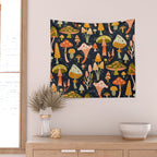 Mystic Mushrooms - Khaki & Green on Navy Wall Tapestry Gallery Image 2