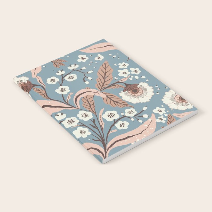 Mocha Mousse and  Nordic Blue Floral Vintage Winter Botanical Pattern Notebook