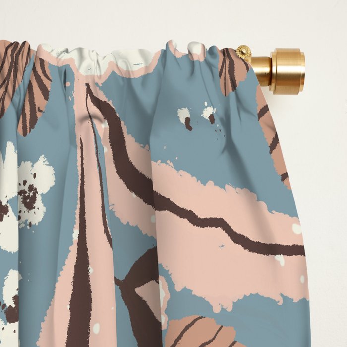 Mocha Mousse and  Nordic Blue Floral Vintage Winter Botanical Pattern Window Curtain Gallery Image 2