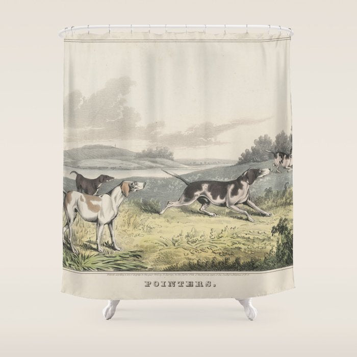 Vintage Illustration of Pointer Dogs (1846) Shower Curtain Gallery Image 1