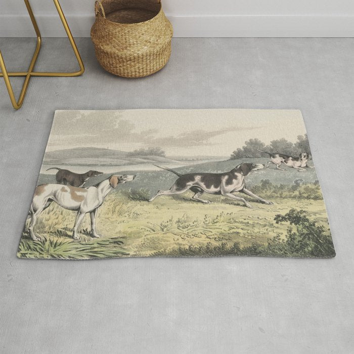 Vintage Illustration of Pointer Dogs (1846) Rug Gallery Image 1