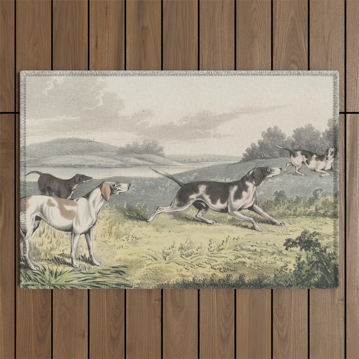 Vintage Illustration of Pointer Dogs (1846) Outdoor Rug Gallery Image 1
