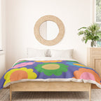 Happy Flowers Colorful Cheerful Retro Pattern on Blue Duvet Cover Gallery Image 3
