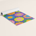 Happy Flowers Colorful Cheerful Retro Pattern on Blue Yoga Mat Gallery Image 2