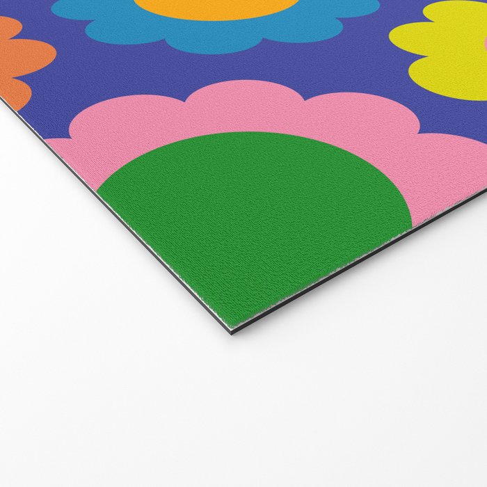 Happy Flowers Colorful Cheerful Retro Pattern on Blue Welcome Mat Gallery Image 2