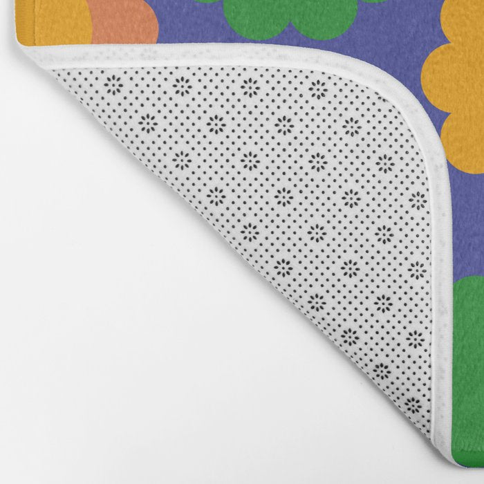Happy Flowers Colorful Cheerful Retro Pattern on Blue Bath Mat Gallery Image 2