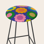 Happy Flowers Colorful Cheerful Retro Pattern on Blue Stool Gallery Image 2