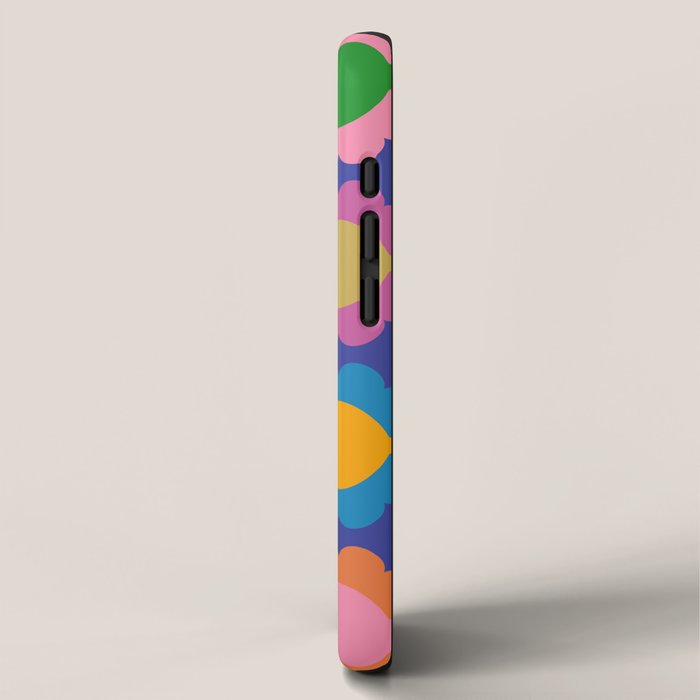 Happy Flowers Colorful Cheerful Retro Pattern on Blue iPhone Case Gallery Image 2