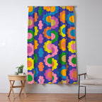Happy Flowers Colorful Cheerful Retro Pattern on Blue Window Curtain Gallery Image 5
