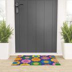 Happy Flowers Colorful Cheerful Retro Pattern on Blue Welcome Mat Gallery Image 3