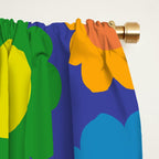 Happy Flowers Colorful Cheerful Retro Pattern on Blue Window Curtain Gallery Image 2