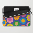 Happy Flowers Colorful Cheerful Retro Pattern on Blue Laptop Sleeve Gallery Image 2