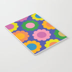 Happy Flowers Colorful Cheerful Retro Pattern on Blue Notebook Gallery Image 3