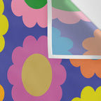 Happy Flowers Colorful Cheerful Retro Pattern on Blue Wall Tapestry Gallery Image 3
