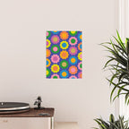 Happy Flowers Colorful Cheerful Retro Pattern on Blue Poster Gallery Image 2