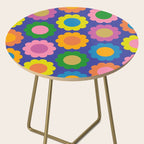 Happy Flowers Colorful Cheerful Retro Pattern on Blue Side Table Gallery Image 2