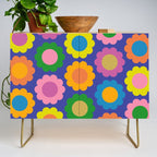 Happy Flowers Colorful Cheerful Retro Pattern on Blue Credenza Gallery Image 1