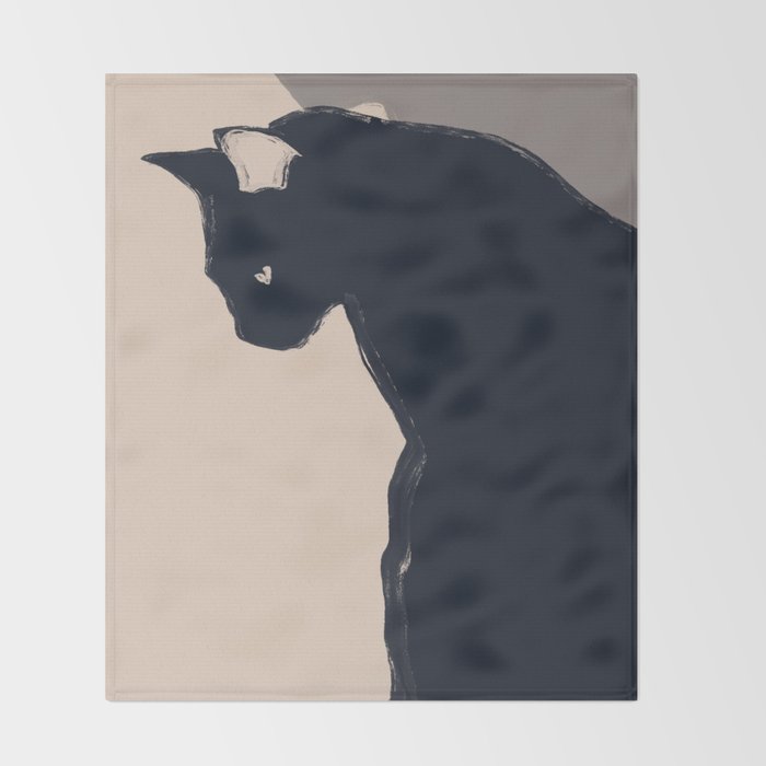 Minimal Abstract Art Black Cat Throw Blanket Gallery Image 2
