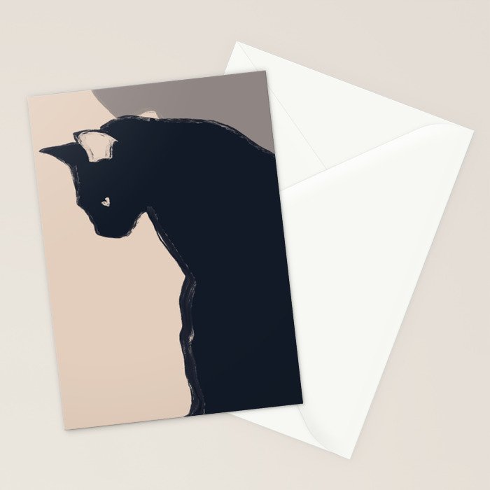 Minimal Abstract Art Black Cat Stationery Card Gallery Image 2