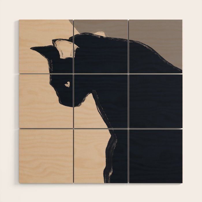 Minimal Abstract Art Black Cat Wood Wall Art Gallery Image 1