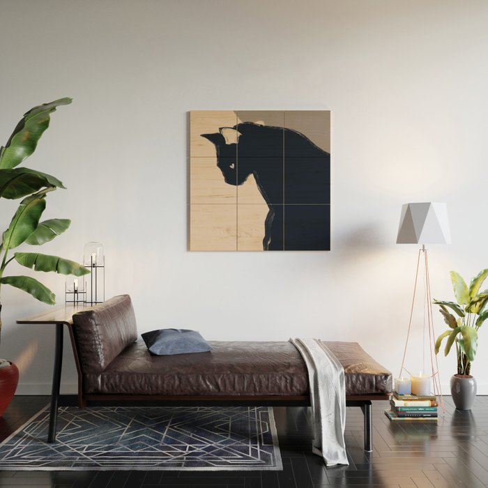 Minimal Abstract Art Black Cat Wood Wall Art Gallery Image 2