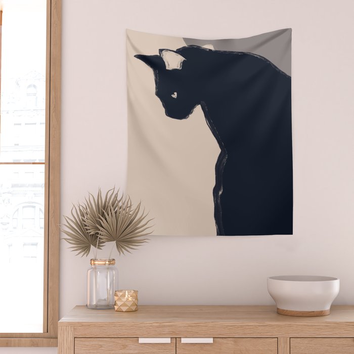 Minimal Abstract Art Black Cat Wall Tapestry Gallery Image 2