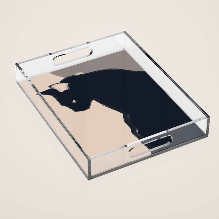 Minimal Abstract Art Black Cat Acrylic Tray Gallery Image 1