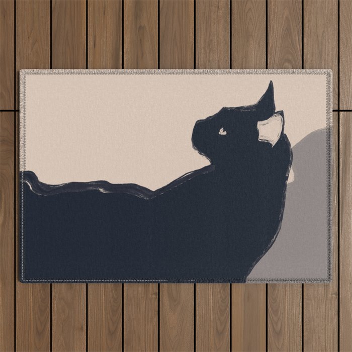 Minimal Abstract Art Black Cat Outdoor Rug Gallery Image 1