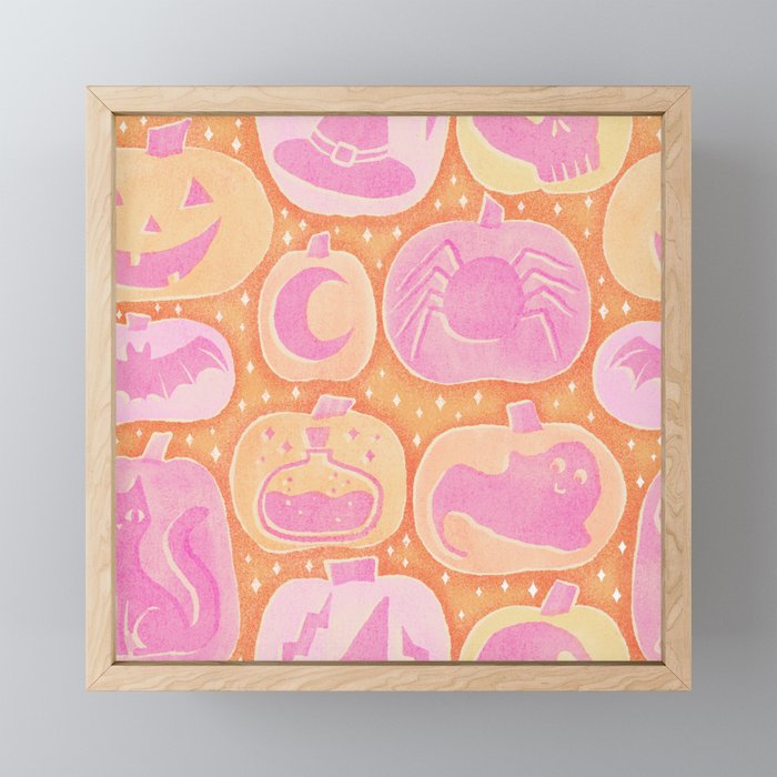 Halloween Pumpkins - pink and orange Mini Art Print Gallery Image 1