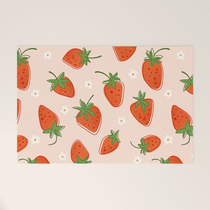 Red Strawberries Pattern Welcome Mat Gallery Image 1