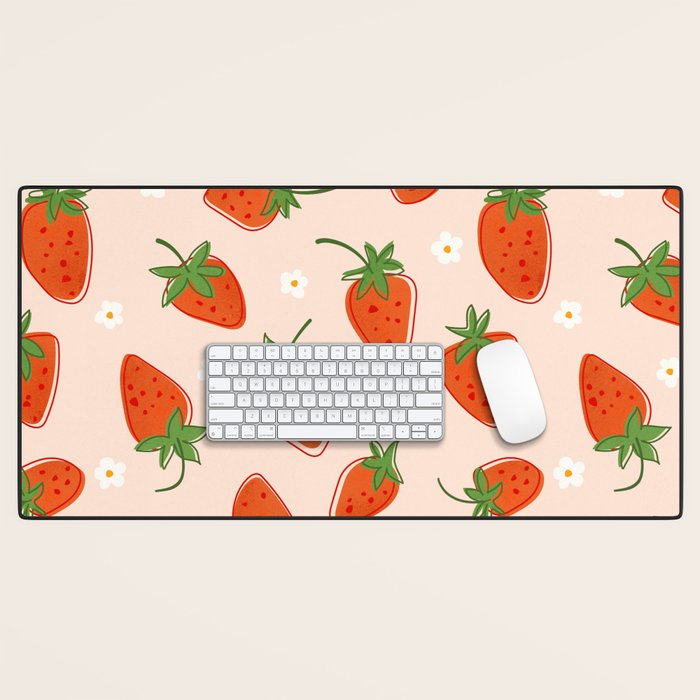 Red Strawberries Pattern Desk Mat Gallery Image 1