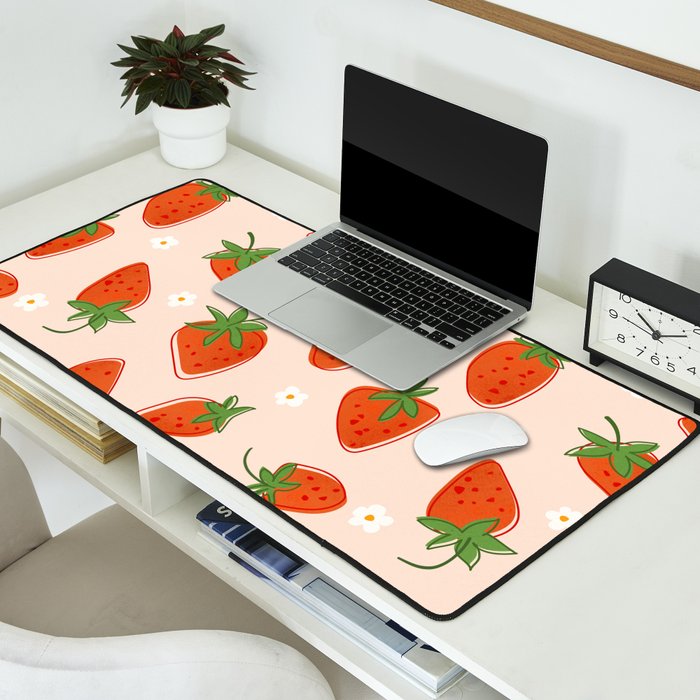 Red Strawberries Pattern Desk Mat Gallery Image 2