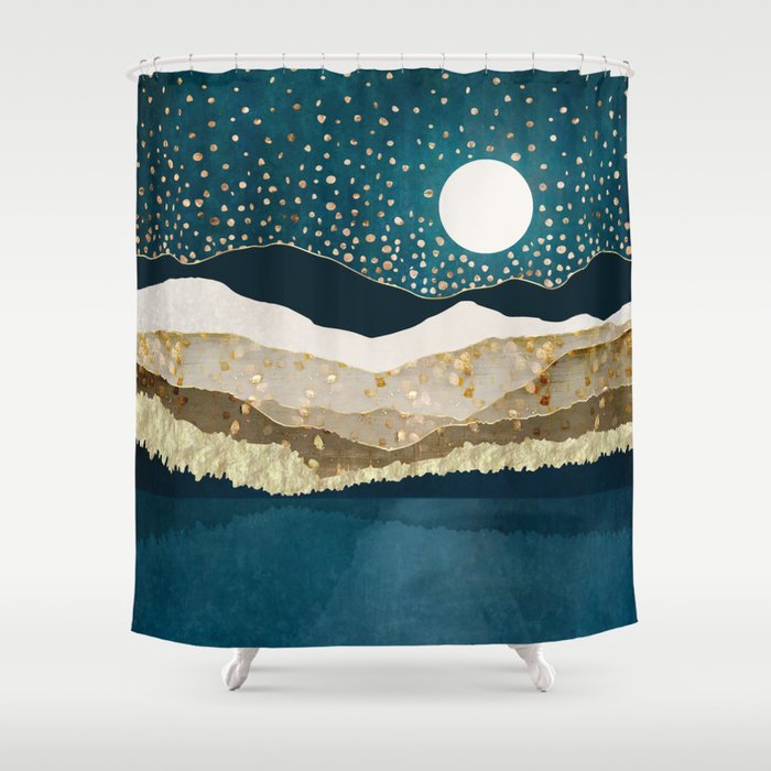Starlit Mountain Lake Shower Curtain Gallery Image 1