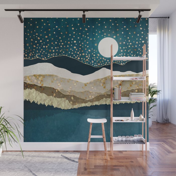 Starlit Mountain Lake Wall Mural Gallery Image 1