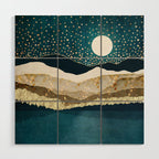 Starlit Mountain Lake Wood Wall Art Gallery Image 1