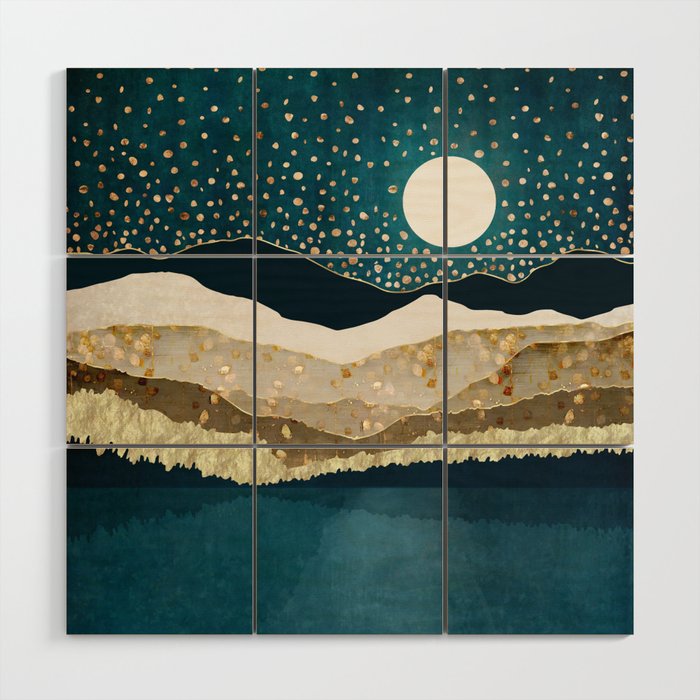 Starlit Mountain Lake Wood Wall Art Gallery Image 1