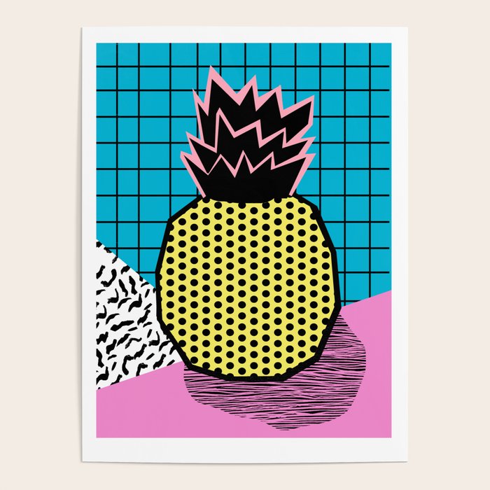 Grindage - pineapple fruit tropical pattern memphis style art print bright neon 1980 1980's 80's 80s Poster Gallery Image 4
