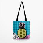 Grindage - pineapple fruit tropical pattern memphis style art print bright neon 1980 1980's 80's 80s Tote Bag Gallery Image 2