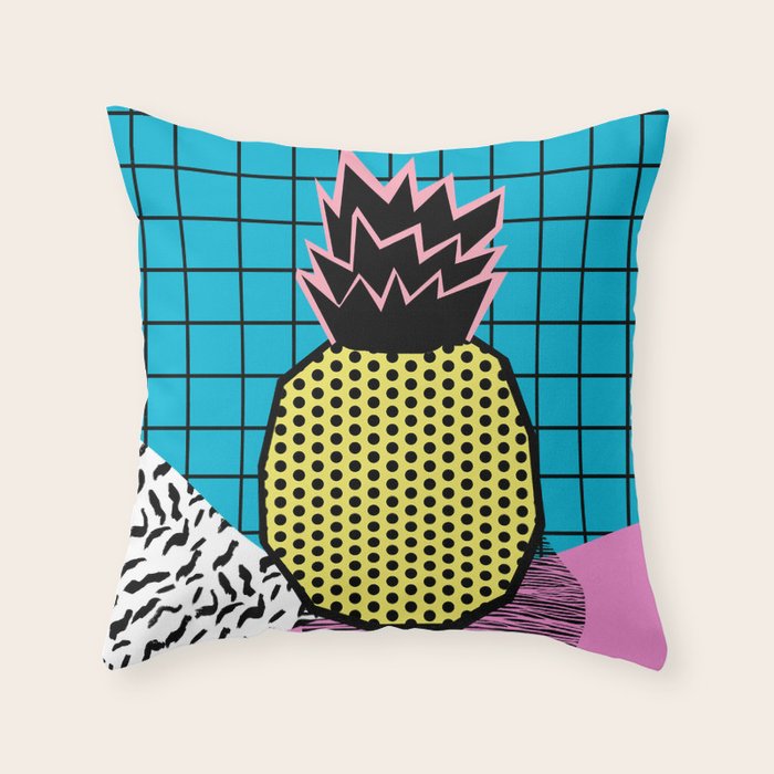 Grindage - pineapple fruit tropical pattern memphis style art print bright neon 1980 1980's 80's 80s Throw Pillow Gallery Image 6